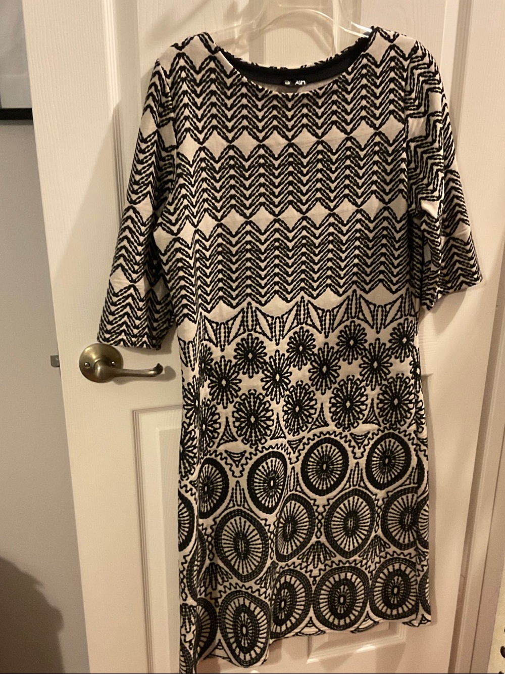 Aerin Black and Beige Patterned Midi Dress